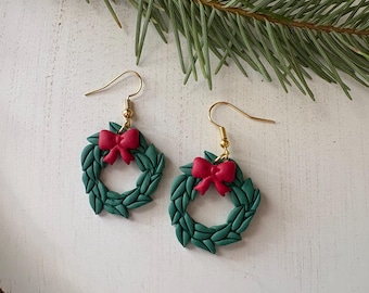 Christmas Wreath Clay Earrings