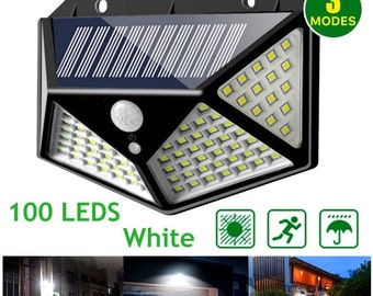 2 pezzi - (4 x lato) 100 LED 3 modalità Sensore di movimento solare Lampada di sicurezza esterna impermeabile a risparmio energetico [Sensore di movimento]