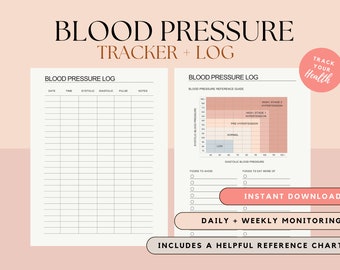 Daily Blood Pressure Log | Medical Health Tracker Printable | Hypertension High BP