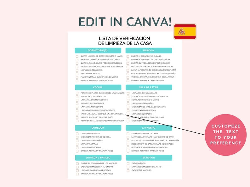 Housekeeping Cleaning Checklist Bundle Bilingual Spanish English