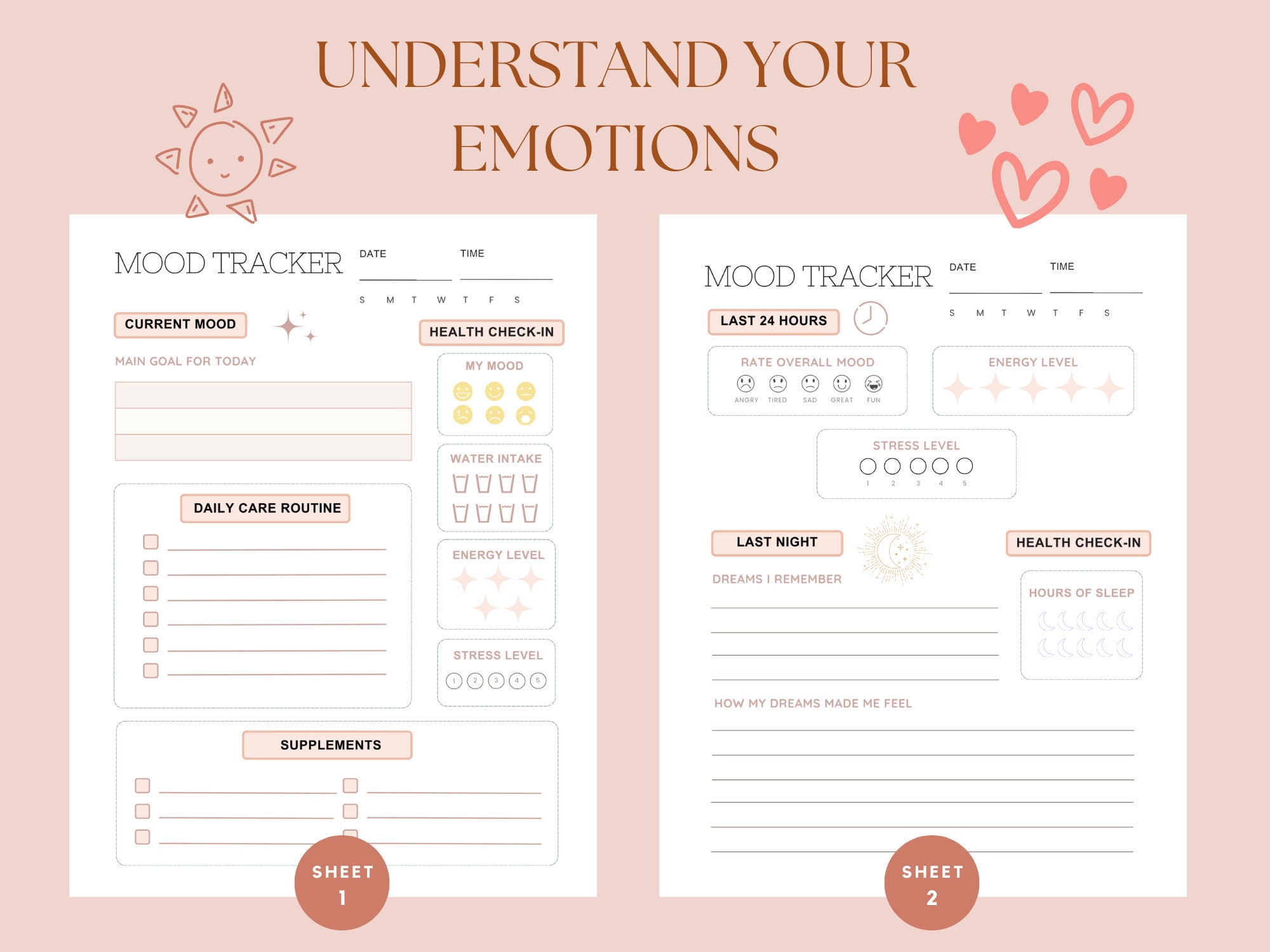 Mood Emotion Tracker Printable Mental Health Self Care Symptom Relief ...