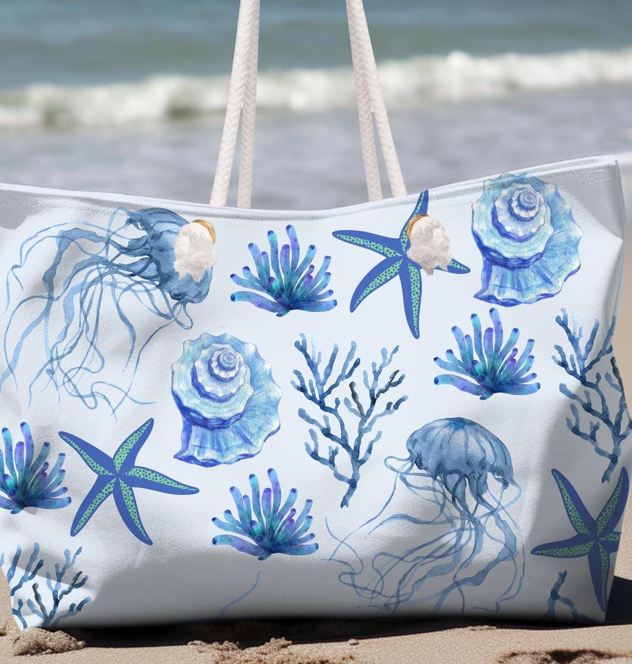 Custom Tote Bag Beach Bag Ocean Inspired Beach Tote Bag Vacation