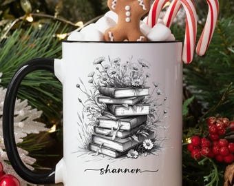 Personalized Book Lover Mug, Custom Name Book Mug, Bookworm Gift for Reader, Librarian Coffee Mug, Bookish Gift for Her, Bookshelf Mug