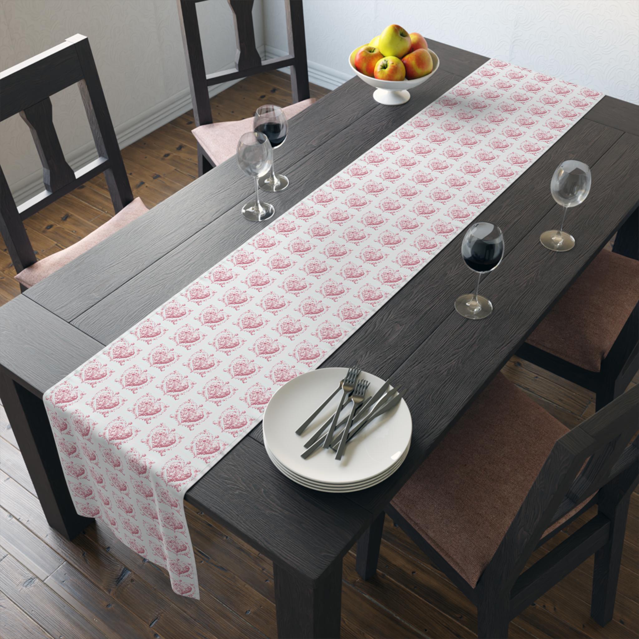 Valentines Day Table Runner Pink Table Runner Toile Heart Table Runner ...