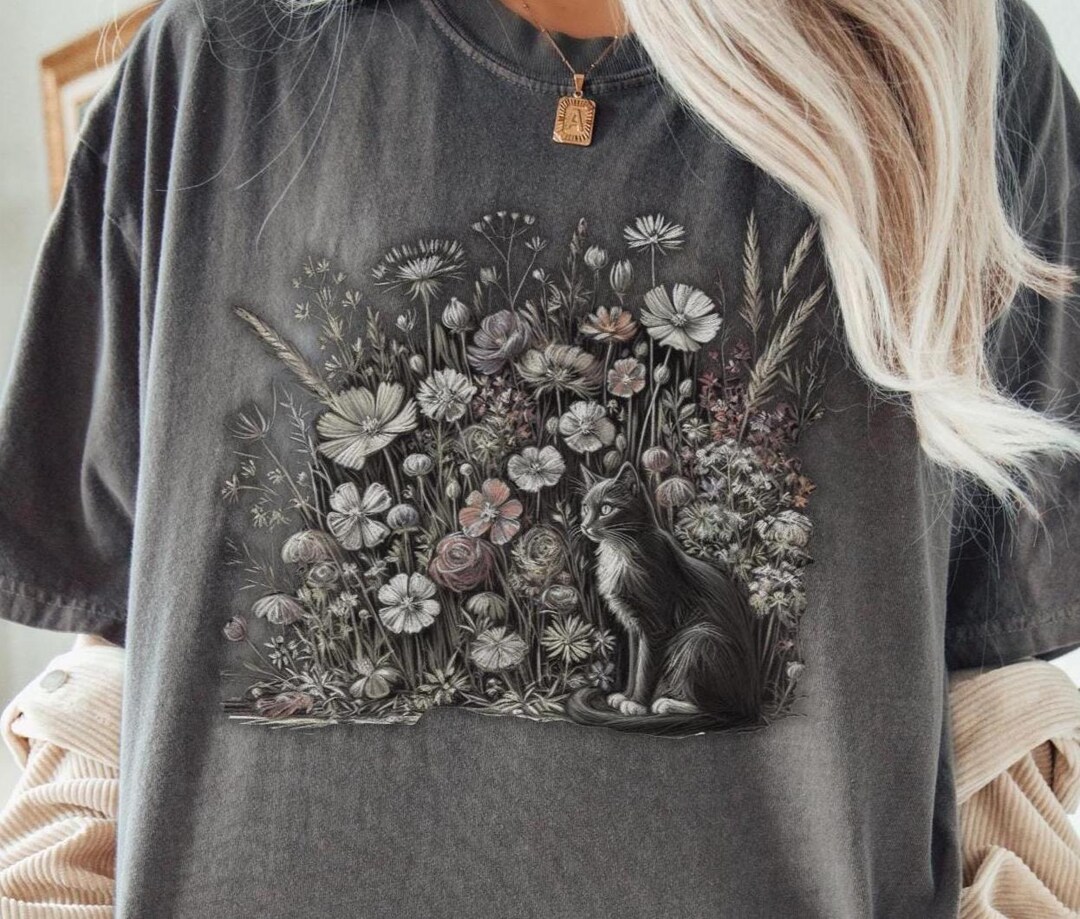 Cat Lover Shirt Wildflower Cat Shirt Vintage Cat Shirt Floral Cat Mom ...