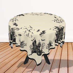 Haunted Mansion Halloween Table Cloth Haunted House Tablecloth with Bats Halloween Decor for Table Square or Round Table Cloth
