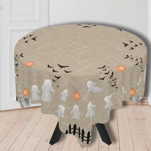 Halloween Tischdecke mit Geistern und Fledermäusen, gruselige Tischdecke für Esszimmer Küche Halloween runde quadratische Tischdecke Halloweendekoration