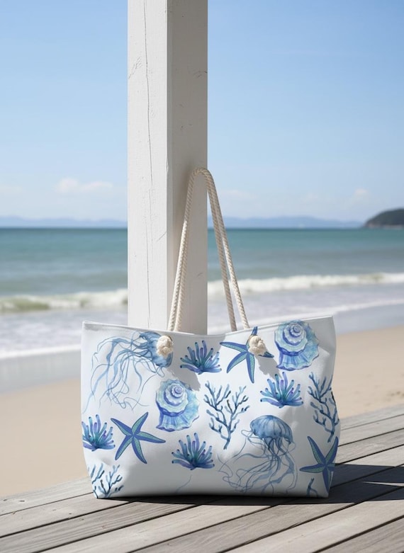 Custom Tote Bag Beach Bag Ocean Inspired Beach Tote Bag Vacation