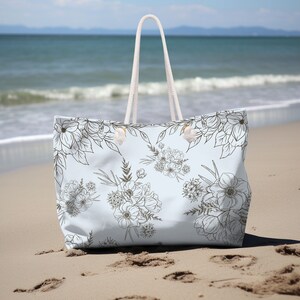 Bolsa de playa con flores, bolsa de fin de semana para vacaciones en la piscina, bolsa y toalla a juego, regalo para ella, bolsa de diseño floral azul para vacaciones familiares