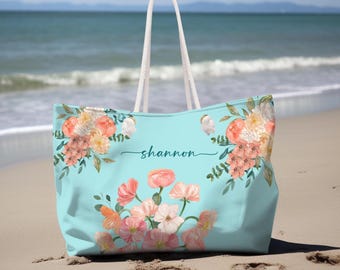 Bolsa de praia personalizada, bolsa de praia sob medida, bolsa de praia personalizada com monograma, bolsa de fim de semana de verão, bolsa de praia charmosa, presente para ela.