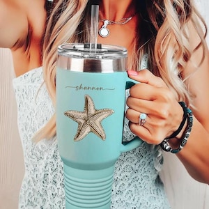 Custom Insulated Travel Mug 40oz Beach Tumbler Personalized Gift for Beach Tumbler with Handle Insulated Tumbler for Beach Travel Mug Custom