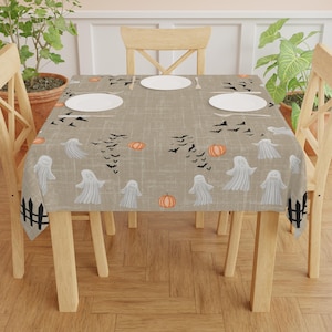 Halloween-Tischdecke mit Geistern und Fledermäusen, gruselige Tischdecke für Esszimmer und Küche, runde und quadratische Tischdecke für Halloween-Dekorationen Bild 12