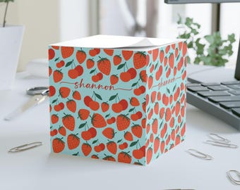 Notas adhesivas de fresa, cubo de notas, notas adhesivas, bloc de notas, accesorios de escritorio, bloc de notas personalizado, bloc de notas para profesores, notas personalizadas de agradecimiento para profesores