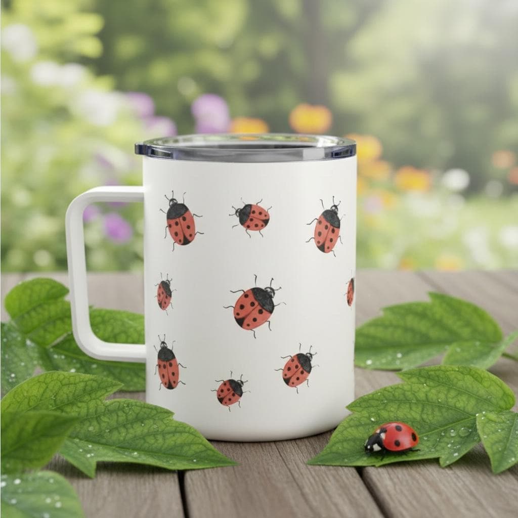 Ladybug Coffee Mug Customizable Mug Custom Lady Bug Mug Custom Mug Lady Bug  Gift Insulated Coffee Mug with Lid Gift for Her Ladybug