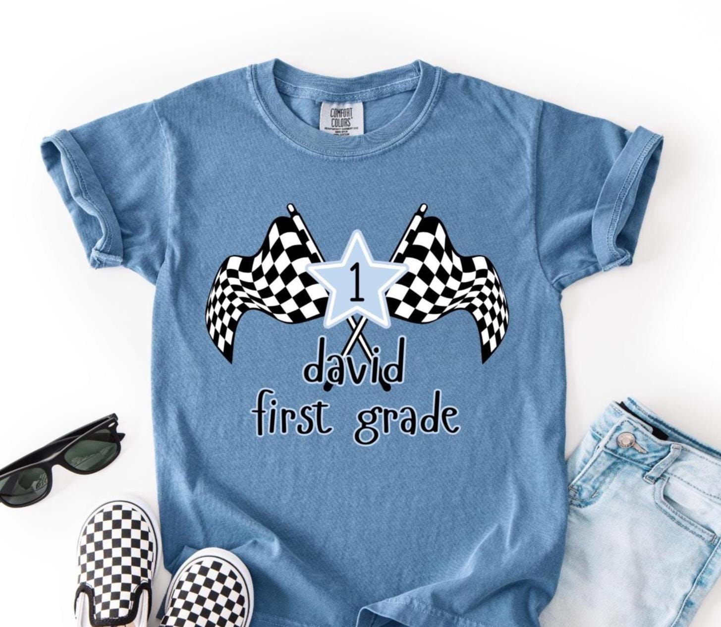 Checkered Shirt for Boys Back to School Shirt Grade Level Shirt for Boys Custom Back to School Shirt Comfort Colors Shirt Elementary Shirt