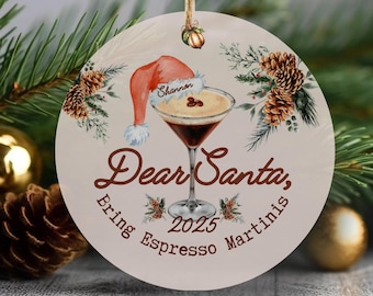 Espresso martini kerstornament 2025 aangepaste naam leuke cocktailornament cocktail cadeau expresso martini minnaar cadeau voor haar martini geschenken