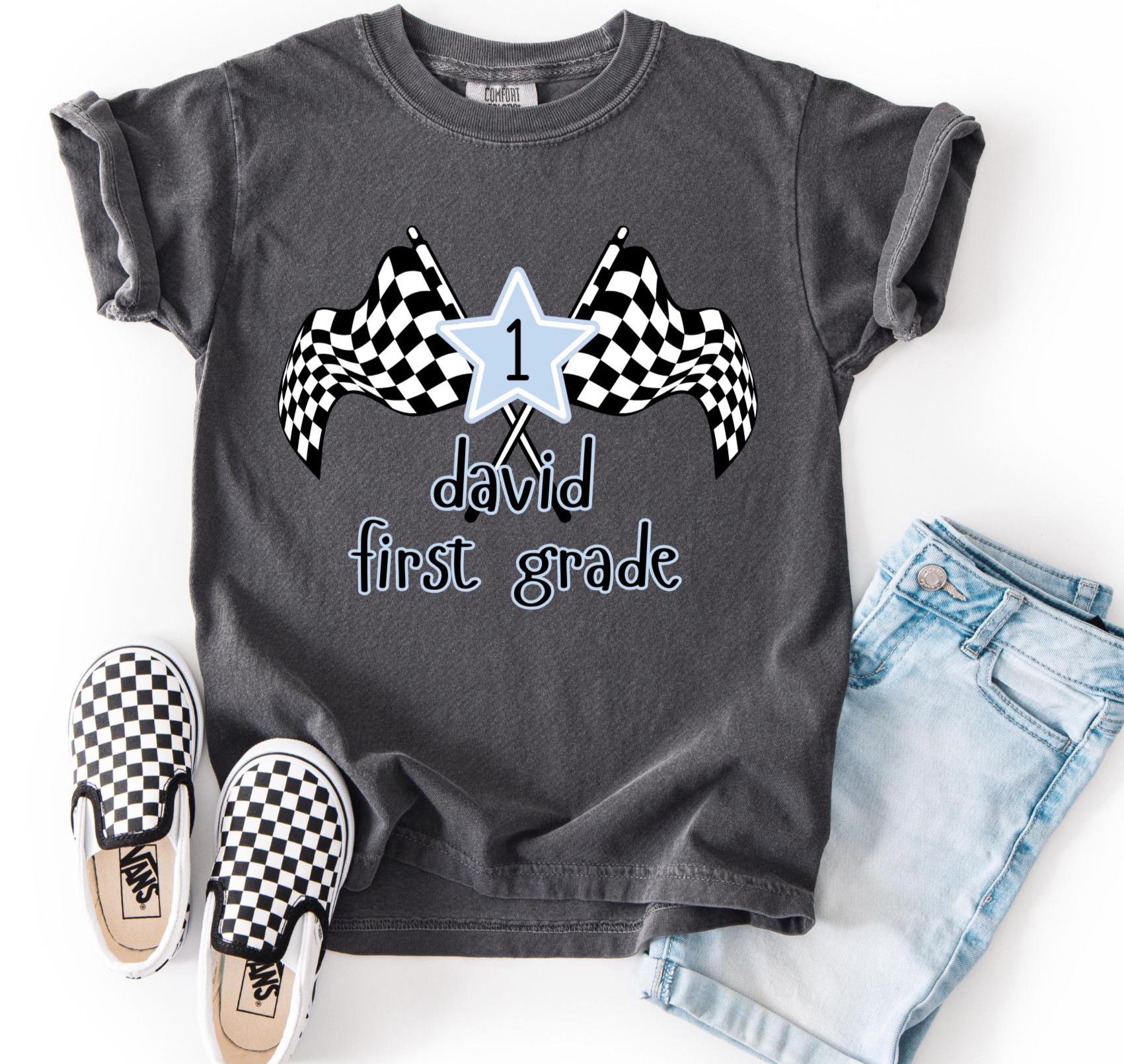 Checkered Shirt for Boys Back to School Shirt Grade Level Shirt for Boys Custom Back to School Shirt Comfort Colors Shirt Elementary Shirt