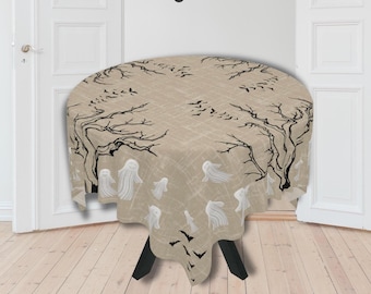 Halloween Tablecloth Ghost Tablecloth for Halloween Decor Bats and Ghosts Spooky Table Cloth for Round or Square Tables