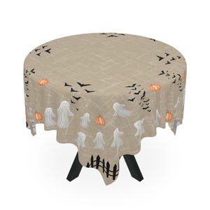 Halloween-Tischdecke mit Geistern und Fledermäusen, gruselige Tischdecke für Esszimmer und Küche, runde und quadratische Tischdecke für Halloween-Dekorationen Bild 6