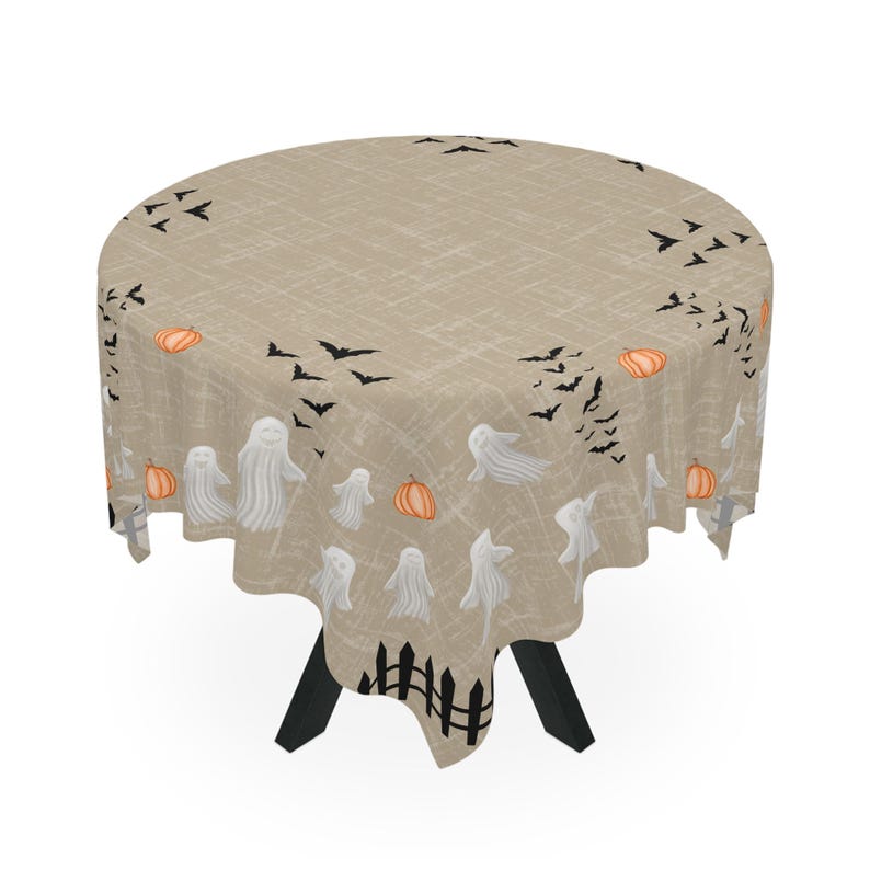 Halloween-Tischdecke mit Geistern und Fledermäusen, gruselige Tischdecke für Esszimmer und Küche, runde und quadratische Tischdecke für Halloween-Dekorationen Bild 6