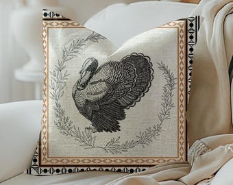 Thanksgiving Pillow Turkey Pillow Fall Throw Pillow Thanksgiving Decor Vintage Turkey Pillow Square Pillow Decorative Pillows for Autumn