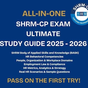 Studiegids SHRM-CP-examen 2025–2026 | Aantekeningen op basis van vakken, oefenvragen + HR-scenario's | Direct downloaden