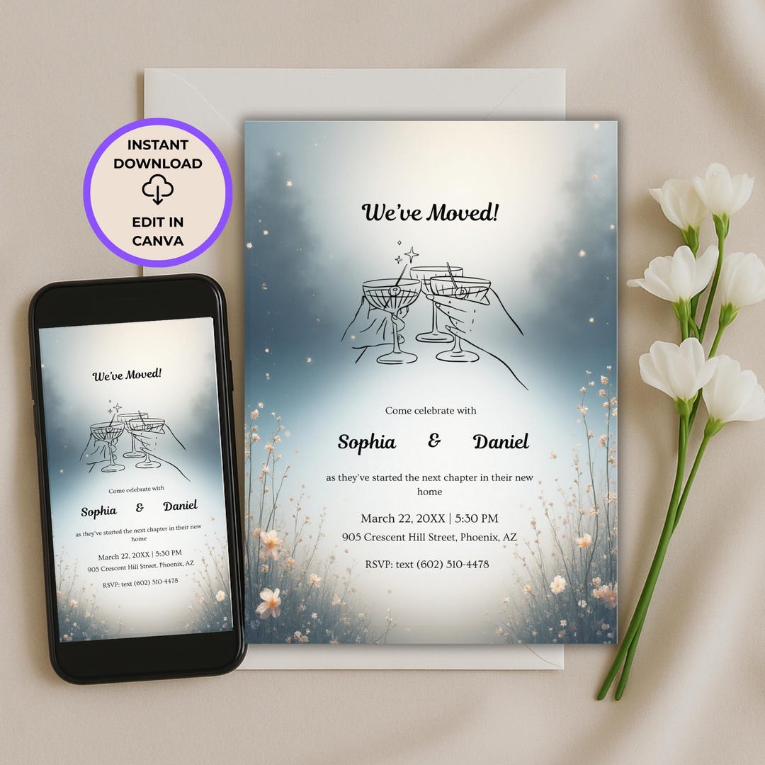 Housewarming Invitation Template – Editable Canva We've Moved New Home ...