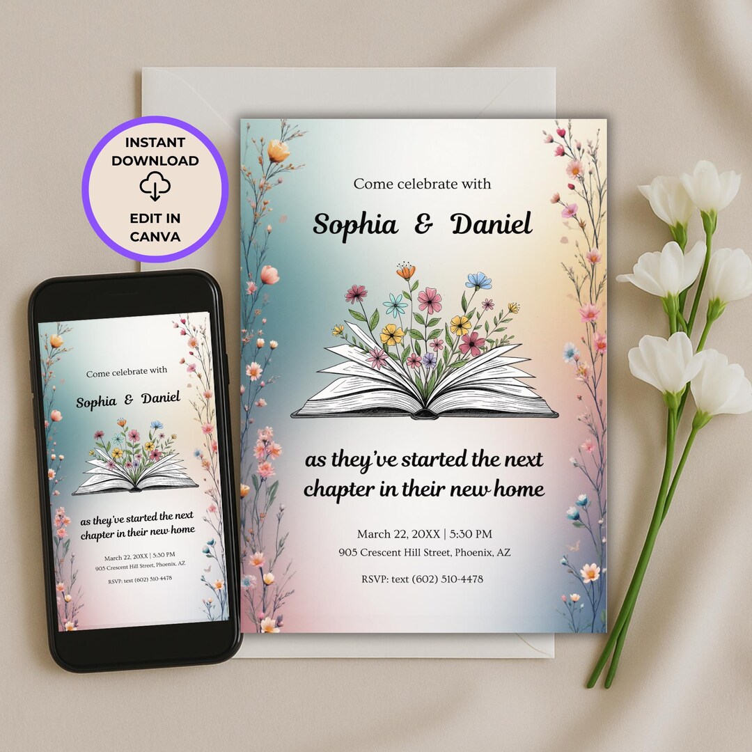 Housewarming Invitation Template – Editable Canva New Chapter New Home ...