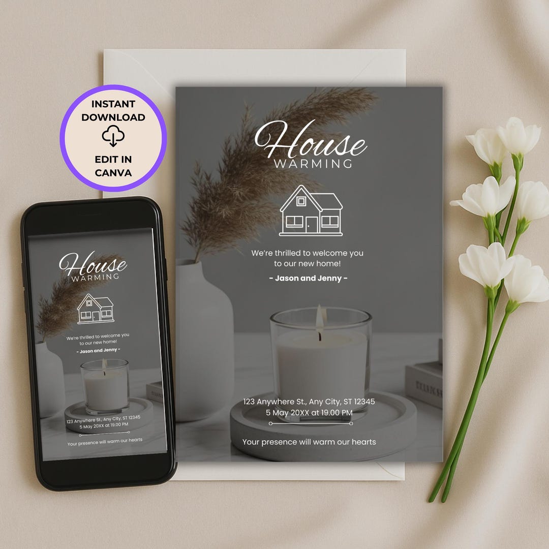 Housewarming Invitation Template – Editable Canva Minimal Housewarming ...