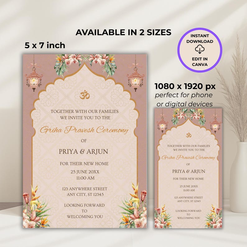 Indian Griha Pravesh Invitation Template – Editable Canva Indian ...
