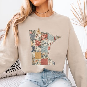 Minnesota sweatshirt, Minnesota shirt, Minnesota faux patchwork quilt, Minnesota sweater, Minnesota crewneck, Minnesota gifts, midwest shirt