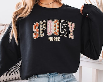 Nurse Halloween Sweatshirt, Spooky Nurse Sweater, Spooky Nurse Halloween Shirt, Nursing Halloween Shirt, Coquette Halloween Nurse Crewneck