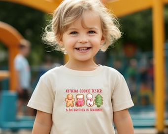 Christmas big brother shirt, Official cookie tester & big brother in training Christmas toddler shirt, Christmas pregnancy announcement tee