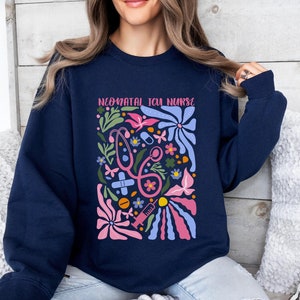 NICU Krankenschwester Sweatshirt, Neugeborenen Intensivstation Krankenschwester, NICU Krankenschwester Shirt, Boho Blumen NICU Krankenschwester Shirt Danke Geschenk, Nicu Krankenschwester Rundhalsausschnitt