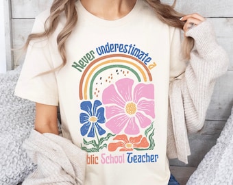 Never underestimate a public school teacher t-shirt, teacher shirt, Harris Walz 2024 shirt, public school teacher shirt, new teacher gifts