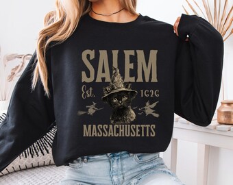 Sweater van Salem Massachusetts, shirt van Salem Massachusetts, sweatshirt met Halloween-katten, Salem-reis, shirt van zwarte Halloween-kat, shirt met hekskat