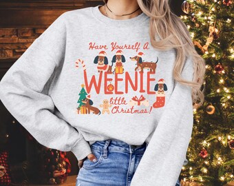 Dachshund Christmas Sweatshirt, Doxie Christmas Crewneck, Funny Christmas Dog Sweater, Christmas Wiener Dog Shirt, Weenie Mom Xmas Gift,