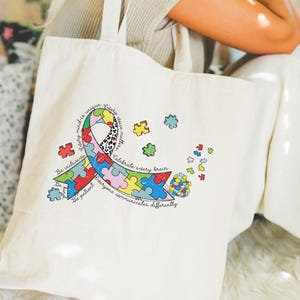 Autism awareness tote bag, autism teacher gift, autism support bag, autism month gift, neurodiversity tote bag, autism mom tote bag gift