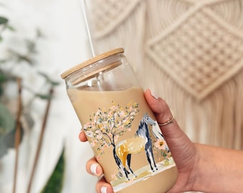 Horse iced coffee glass, horse glass tumbler, gift for horse lover, horse girl gift, country girl cup, horse trainer gift, equestrian gifts