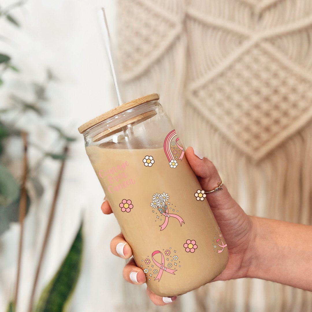 Breast Cancer Iced Coffee Cup, Cancer Recovery Gift, Breast Cancer ...