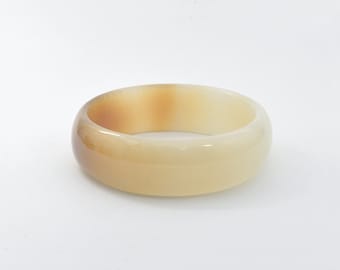 Pulsera de jade marrón y blanco, pulsera de una sola pieza, joyería, piedra blanca rara