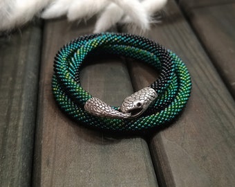 Groene slang choker ketting Ouroboros, korte kralenketting voor haar, reptielensieraden