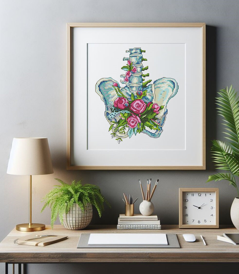 Entrails Pattern Cross Stitch Pattern, Instant Download Pdf, Floral Pelvis, Viscera ...