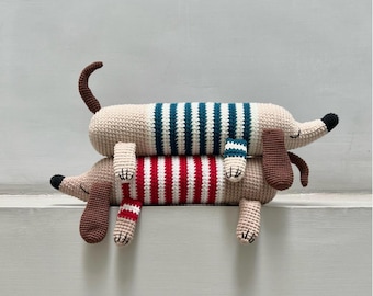 Hotdog Dogs Amigurumi  (Per) | Handmade Crochet Dachshund Dogs | Cotton Stuffed Animal | Nursery Decor | Baby Gift