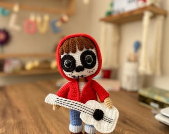 Coco Doll Amigurumi | Handmade Crochet Music Doll | Cotton Stuffed Doll with Guitar | Baby Gift | Nursery Decor