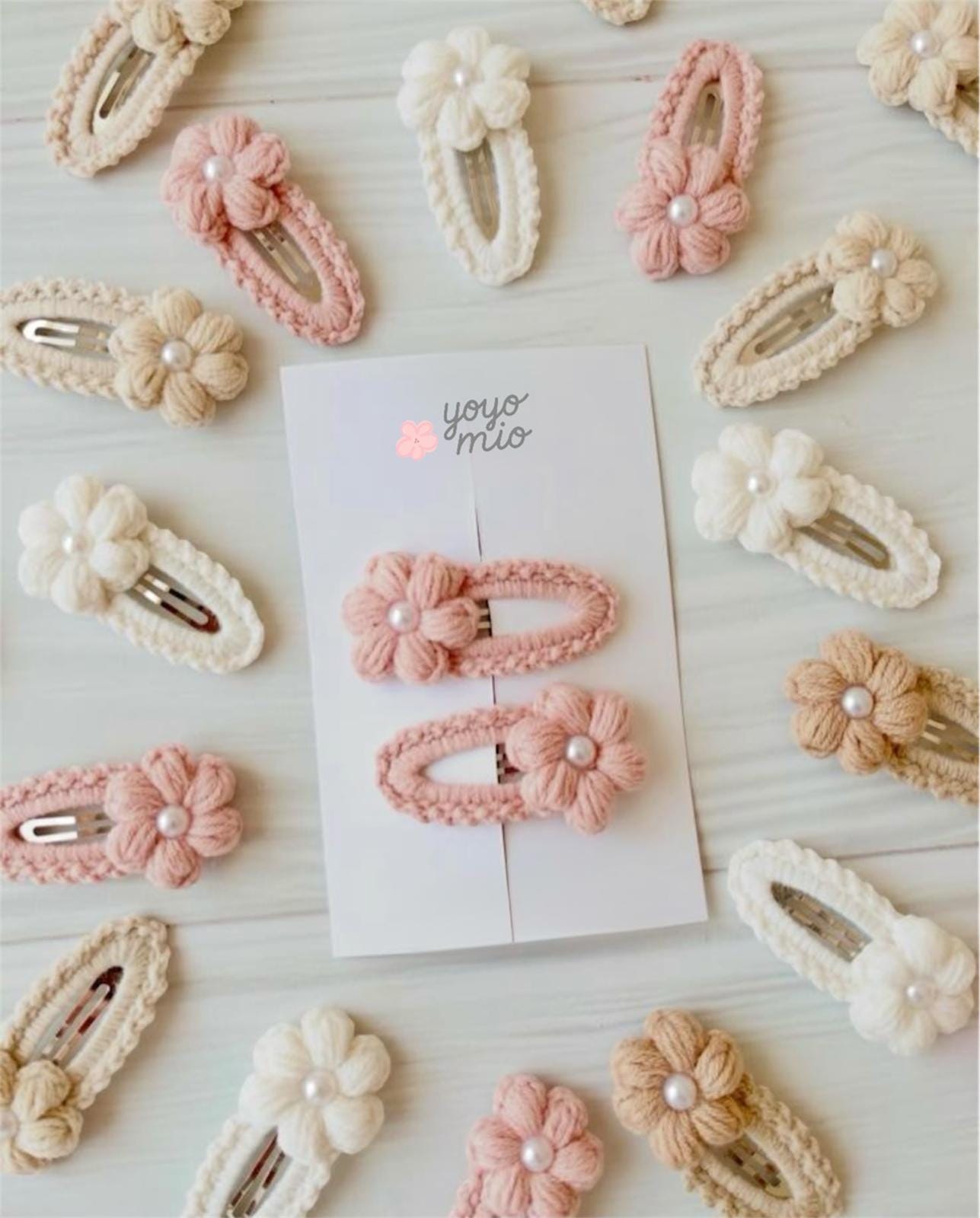 アクセサリー HARI8 Handmade Pearl Flower Crochet Hair Clip – Pastel Cotton Hair