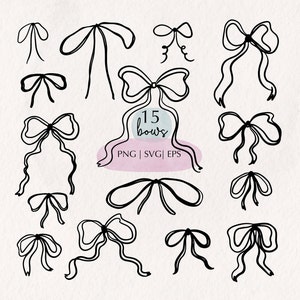15 Hand Drawn Bows SVG PNG EPS Icons Clipart for Wedding Stationary Invitations Birthday Cards Dinner Menu, Ink Bows Icons Clipart