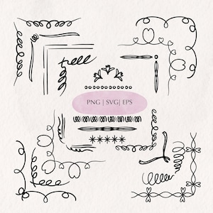20 molduras onduladas com bordas onduladas divisores pacote SVG PNG para convite de casamento chá de panela desenhado à mão clipart de casamento