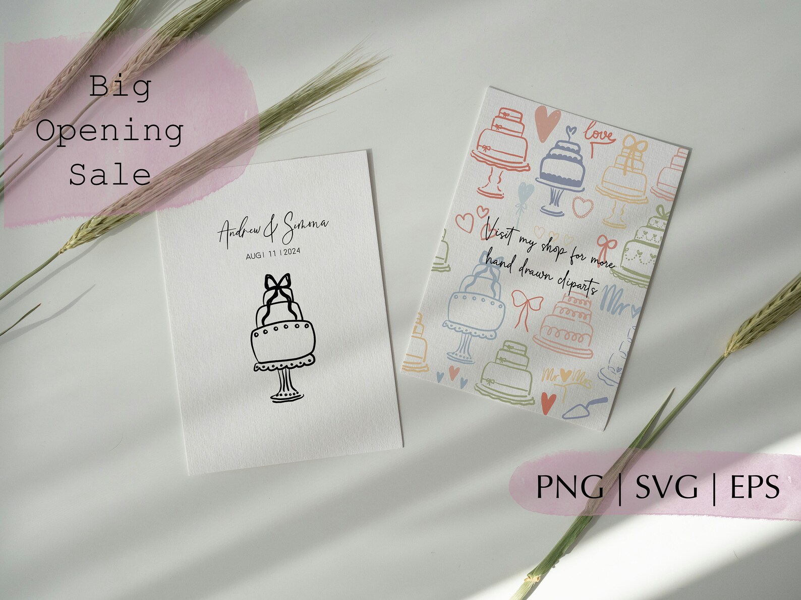Wedding Cake With Bow SVG PNG Bundle Hand Drawn Wedding Black & White ...