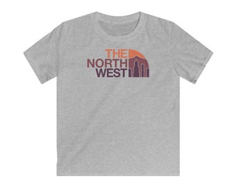 Kids PNW The North West Portland Skyline T-shirt - Sunset Colorway. Unisex Softstyle T-shirt. Rep Portland (Multiple Color Options)